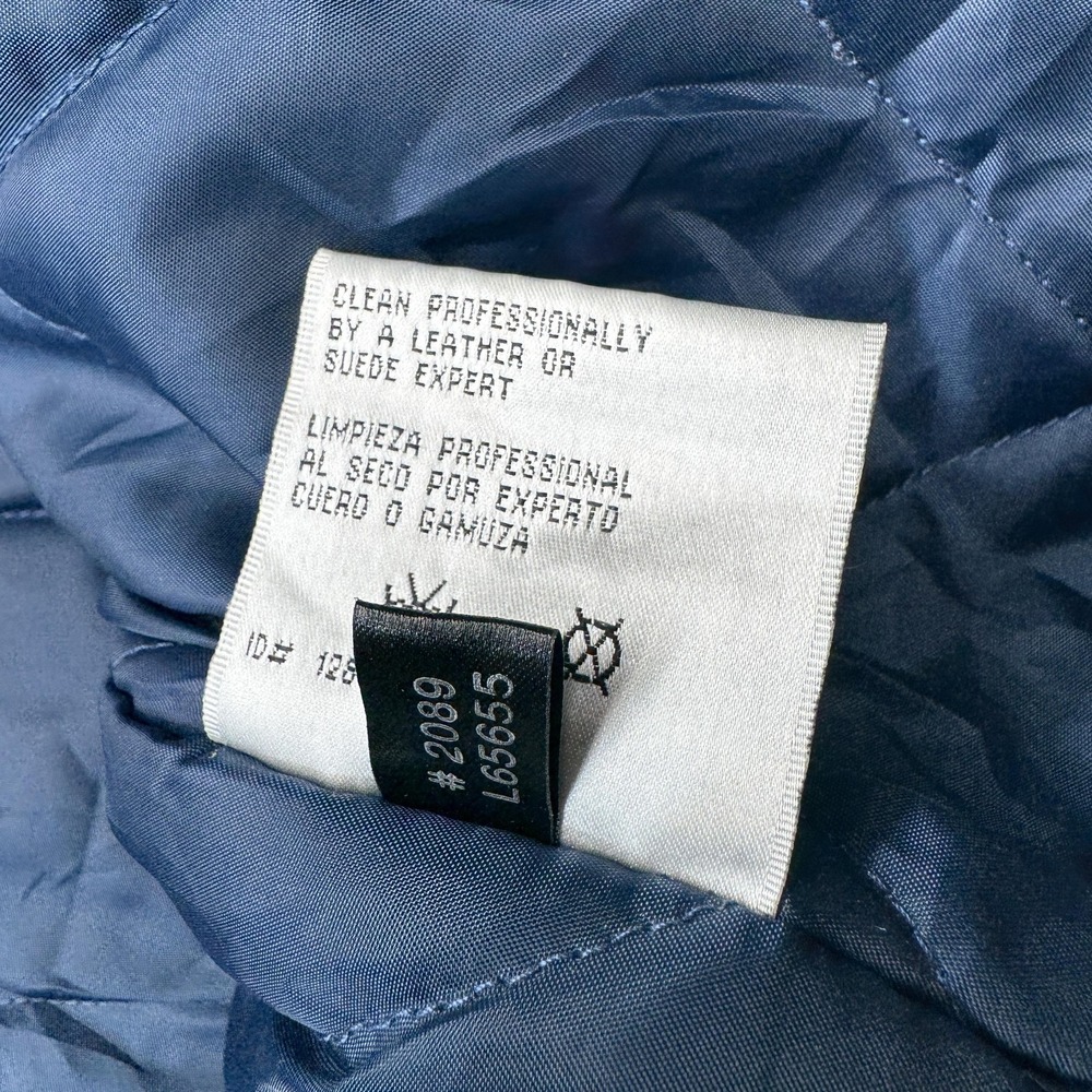 Vintage New York Yankees Leather Jacket Mens Medium Blue Black MLB GIII Bomber - Picture 5 of 16